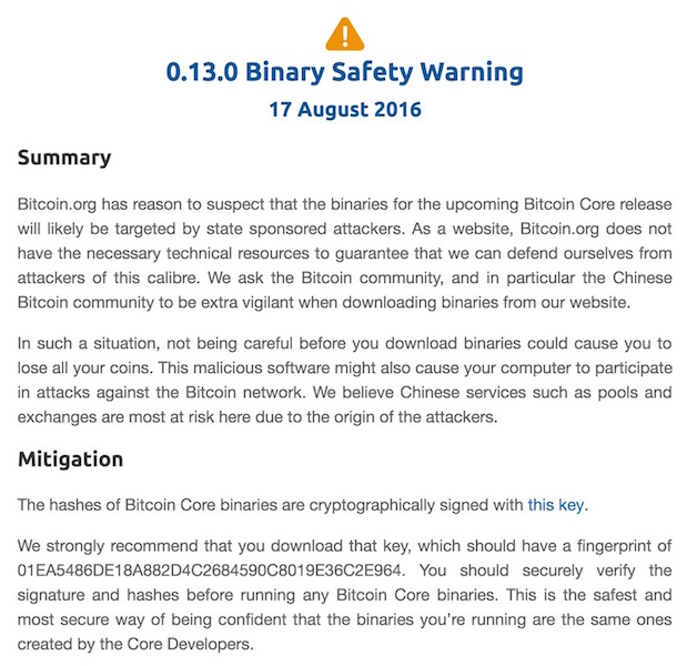 Bitcoin Core - Safety Warning