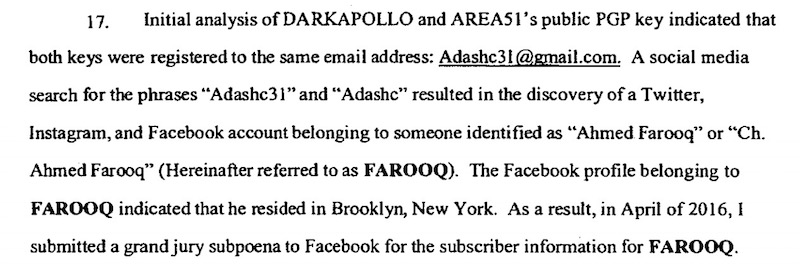 La chiave pubblica PGP di darkapollo e area51 conteneva il loro indirizzo email